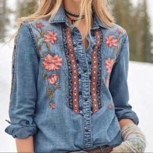 Driftwood Sandy Embroidered Denim Snap Button Shirt